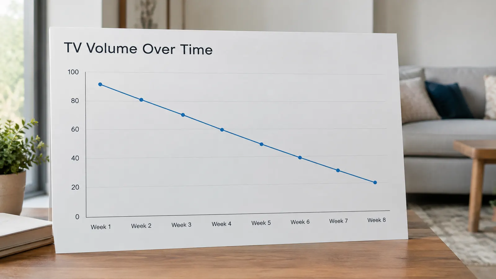 A simple line chart showing TV volume level trending downward over several weeks